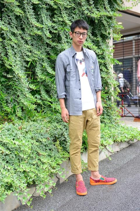 マリオシャンブレーシャツ+綾波モザイク柄Tシャツ
