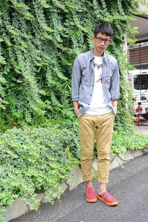 マリオシャンブレーシャツ+綾波モザイク柄Tシャツ