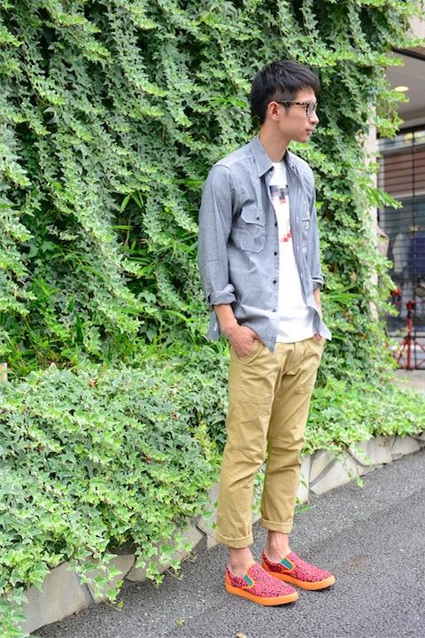 マリオシャンブレーシャツ+綾波モザイク柄Tシャツ