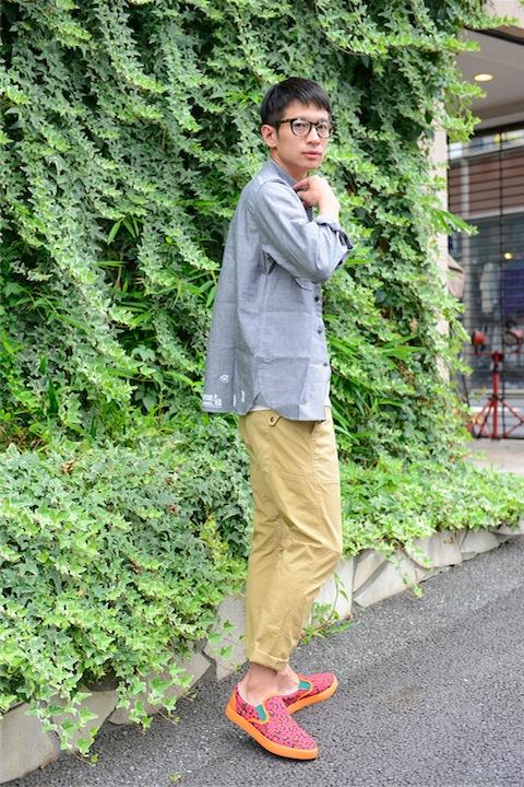 マリオシャンブレーシャツ+綾波モザイク柄Tシャツ