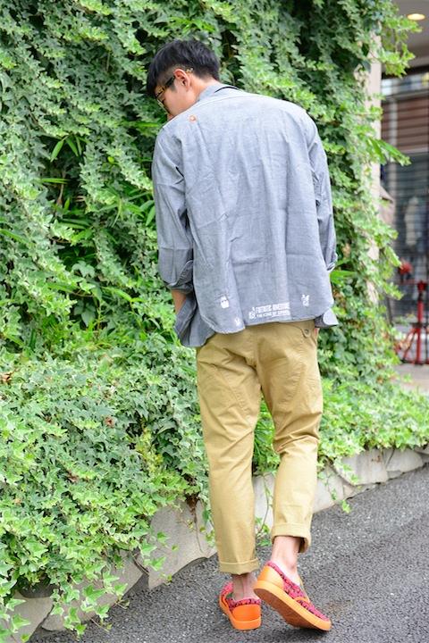 マリオシャンブレーシャツ+綾波モザイク柄Tシャツ